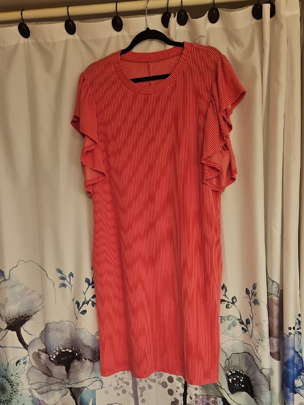 Women's Bright Pink Ruffle-Sleeve Midi Dress - Casual Shift New